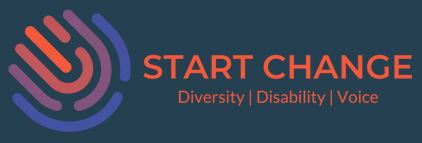 Logo with text that reads 'Start Change. Diversity. Disability. Voice'.